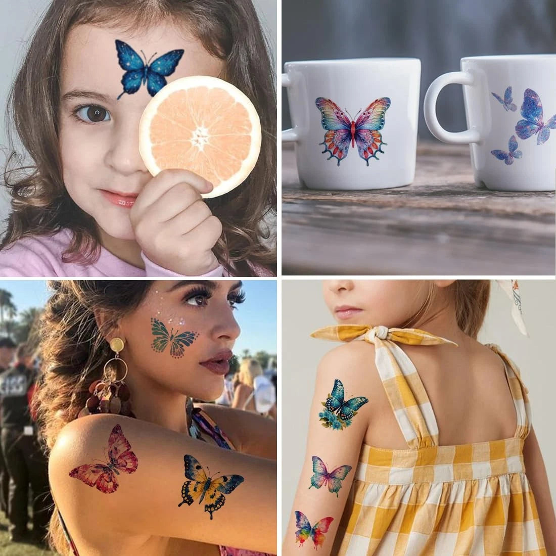 Glitter Butterfly Temporary Tattoos for Kids - 74 Multicolor