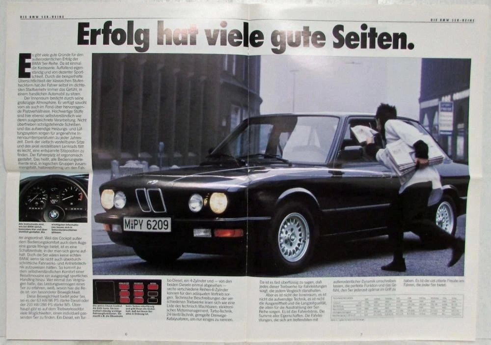Oversized Sales Brochure for BMW Line of Cars (1987) - German Text