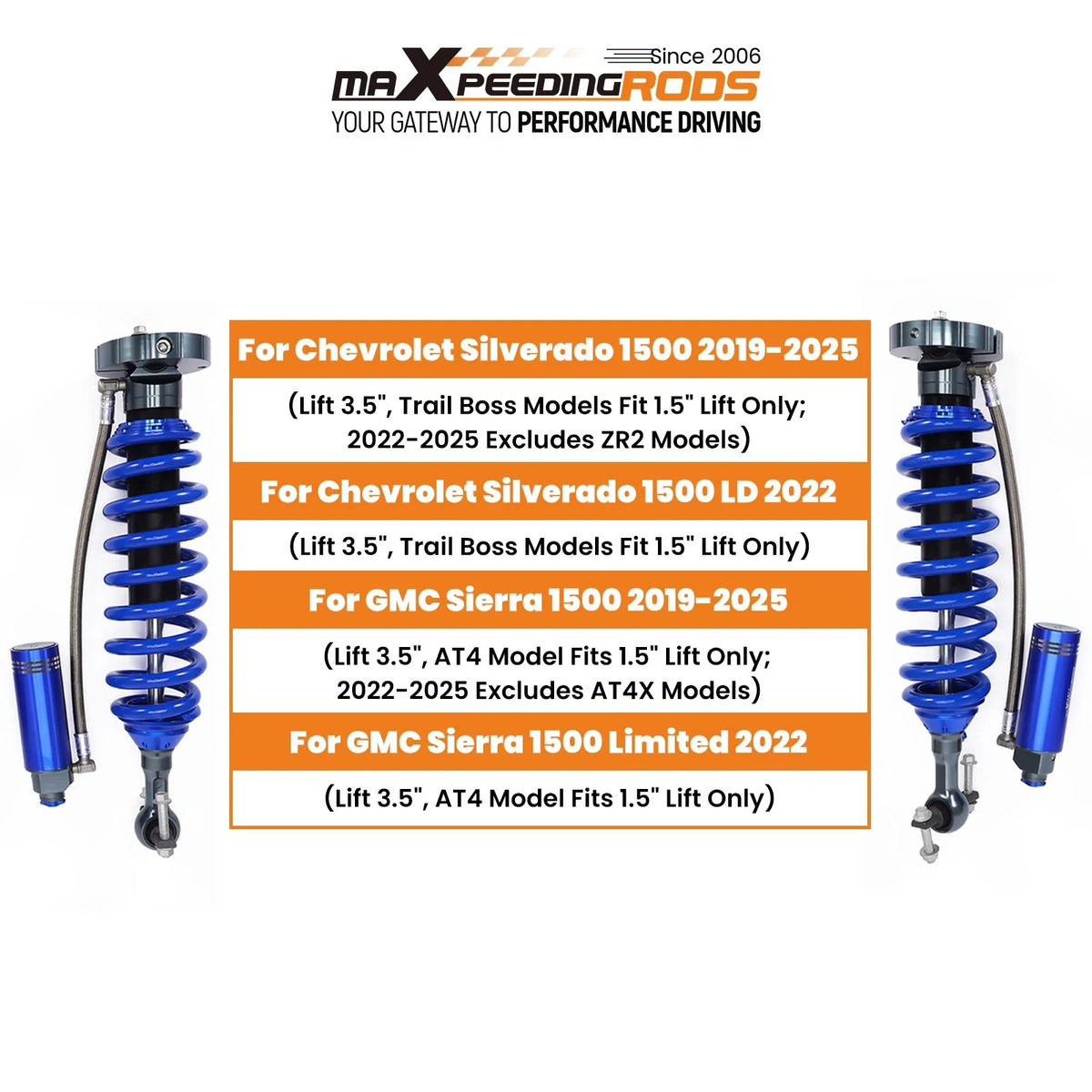 2X Front Shock w/ Reservoir 10 Way Adjustable Damping for GMC Sierra 1500 (2019–2023)
