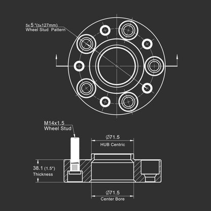 5x5 71.5mm Hubcentric Wheel Spacers M14x1.5 for Jeep Grand Cherokee (2022)