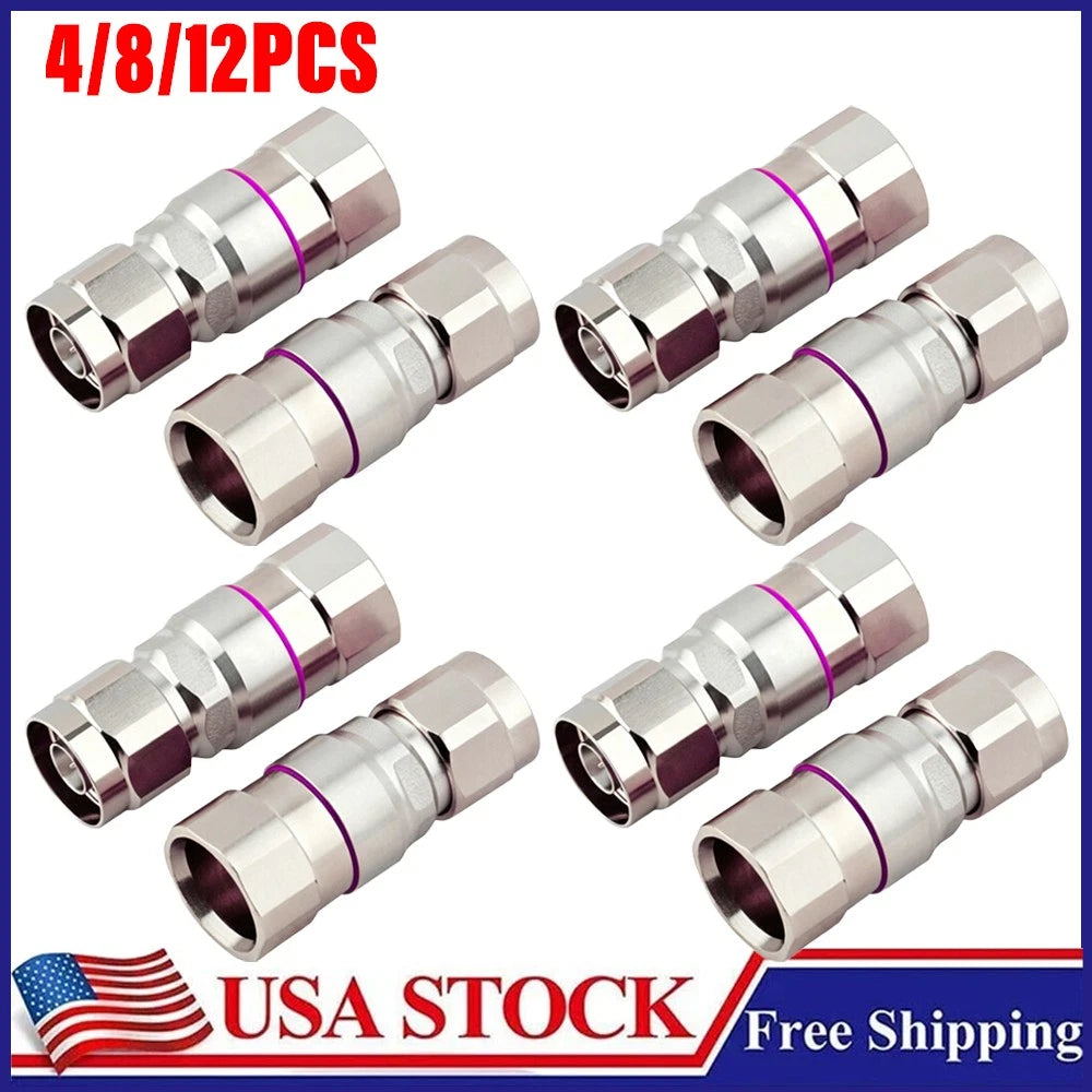 Set of 4 N Male Plug Clamp Connectors for 1/2 Inch Coax Cable