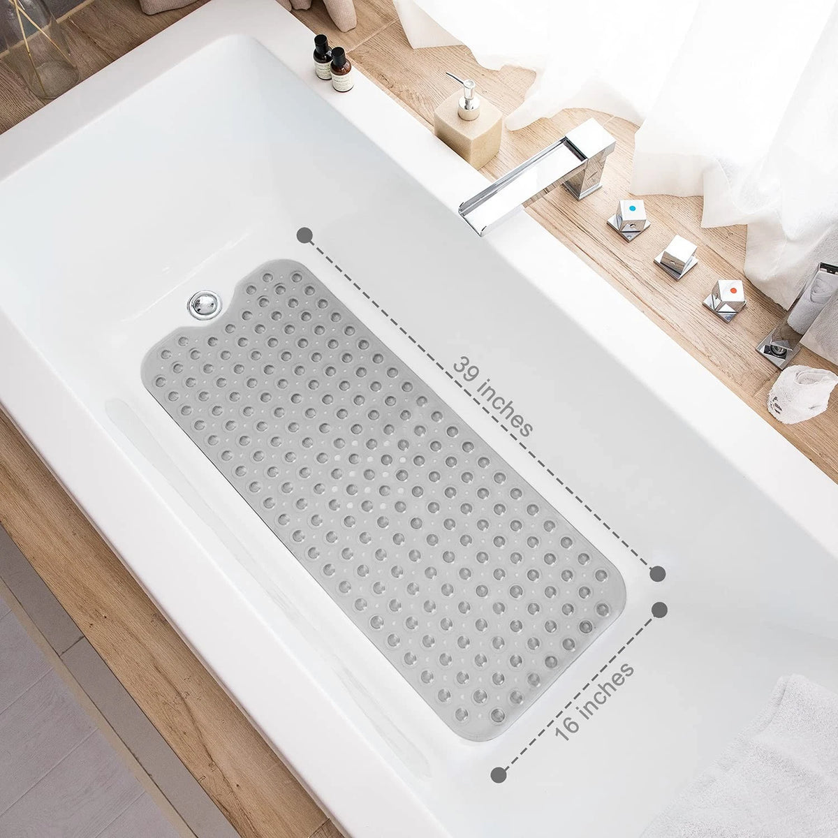 Bathtub Mats for Shower Tub, 39" x 16", Clear Grey