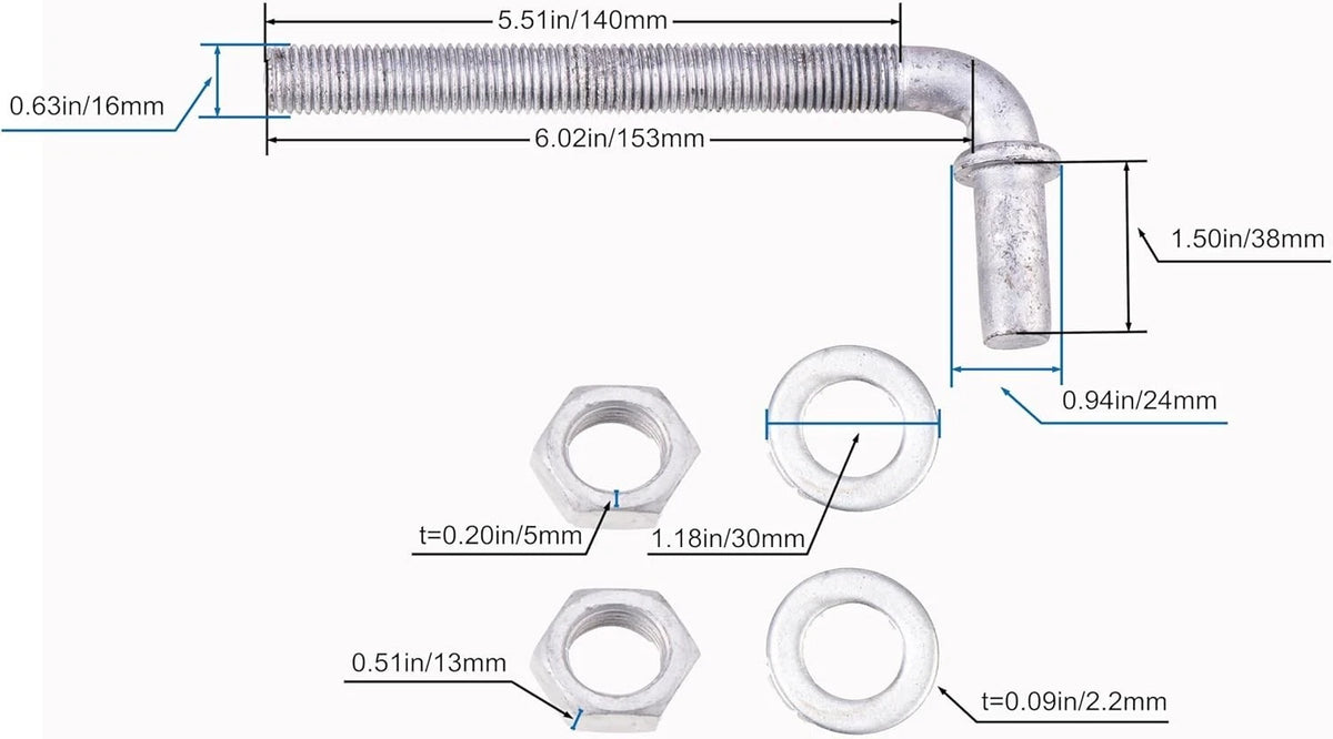 Set of 4 Adjustable 6" J-Bolt Hinges with 5/8" Hinge Pin for Gates