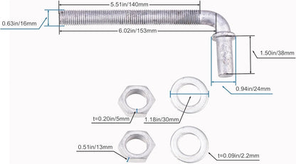 Set of 4 Adjustable 6" J-Bolt Hinges with 5/8" Hinge Pin for Gates