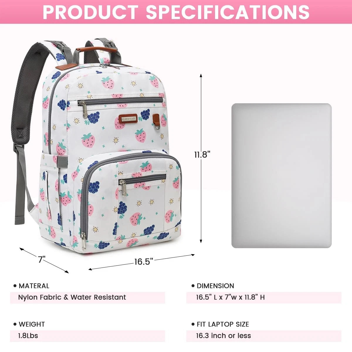 Diaper Bag Backpack for Baby (Large, Berry White)
