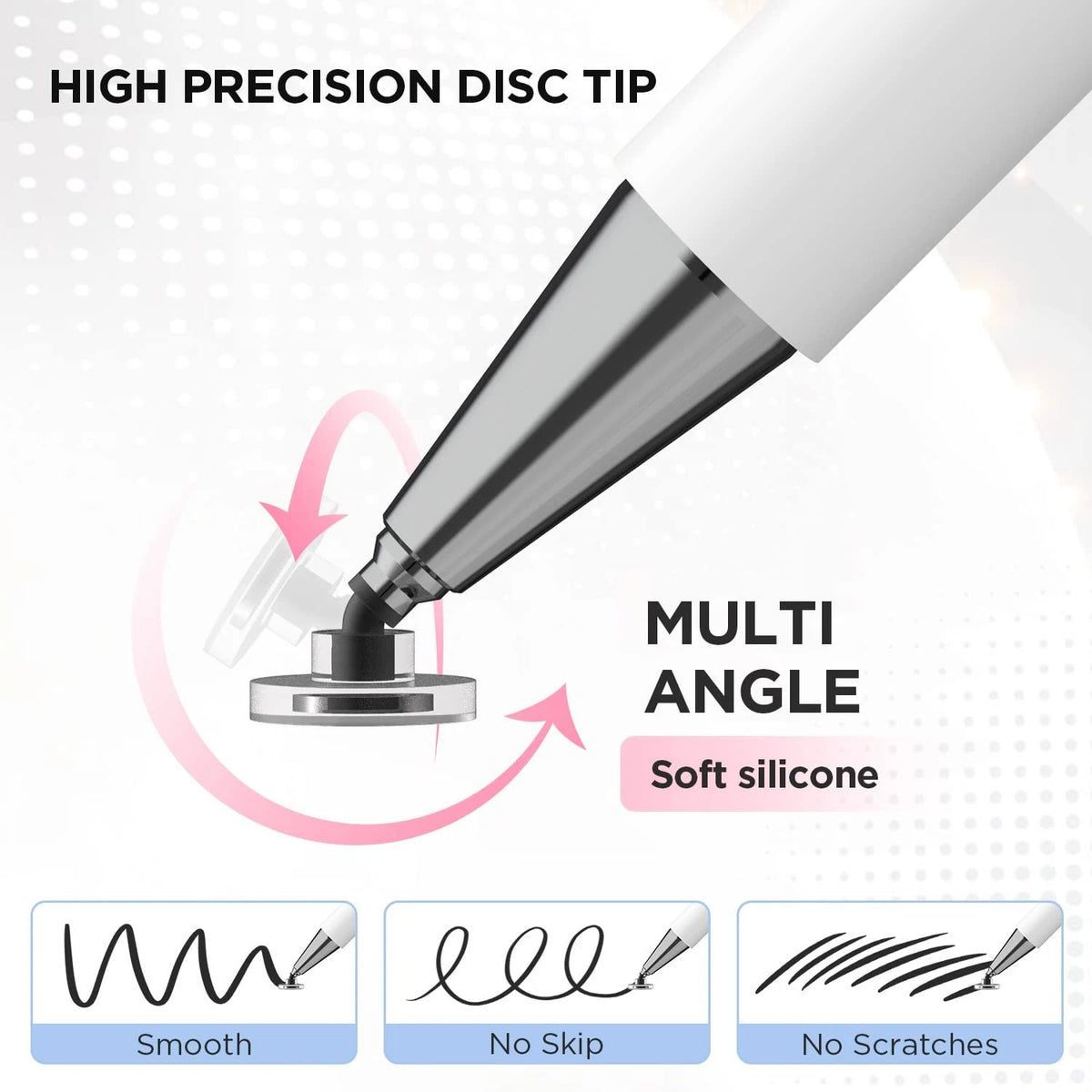 Stylus Pen for Touch Screens - Disc Tip & Magnet Cap - White