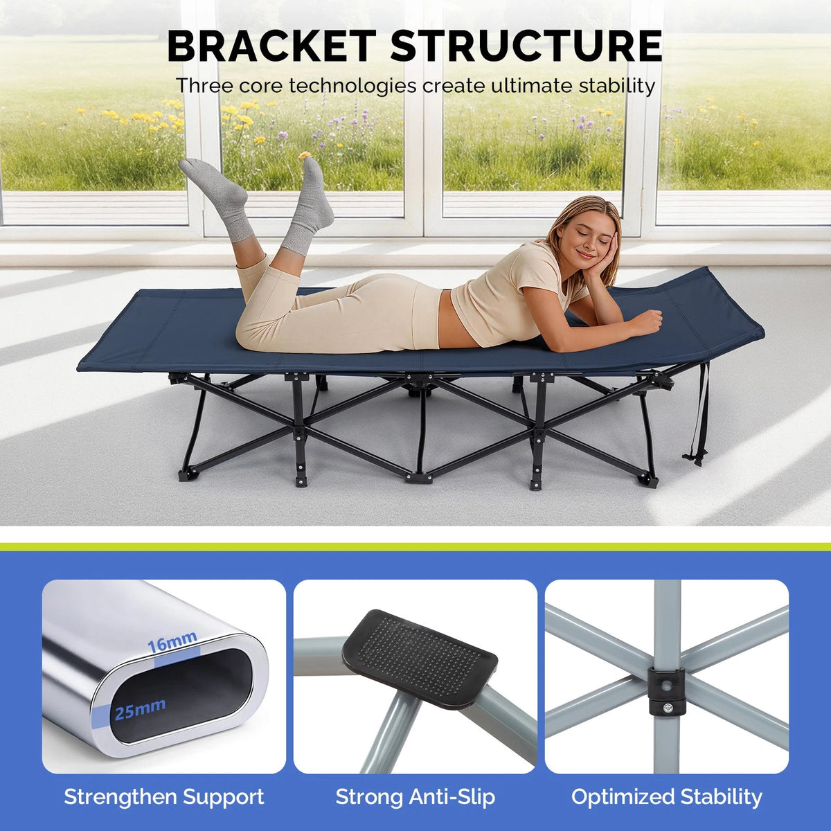 Folding Camping Cot Bed with Pad and Carrying Bag for Outdoor Use