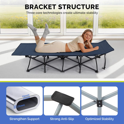 Folding Camping Cot Bed with Pad and Carrying Bag for Outdoor Use