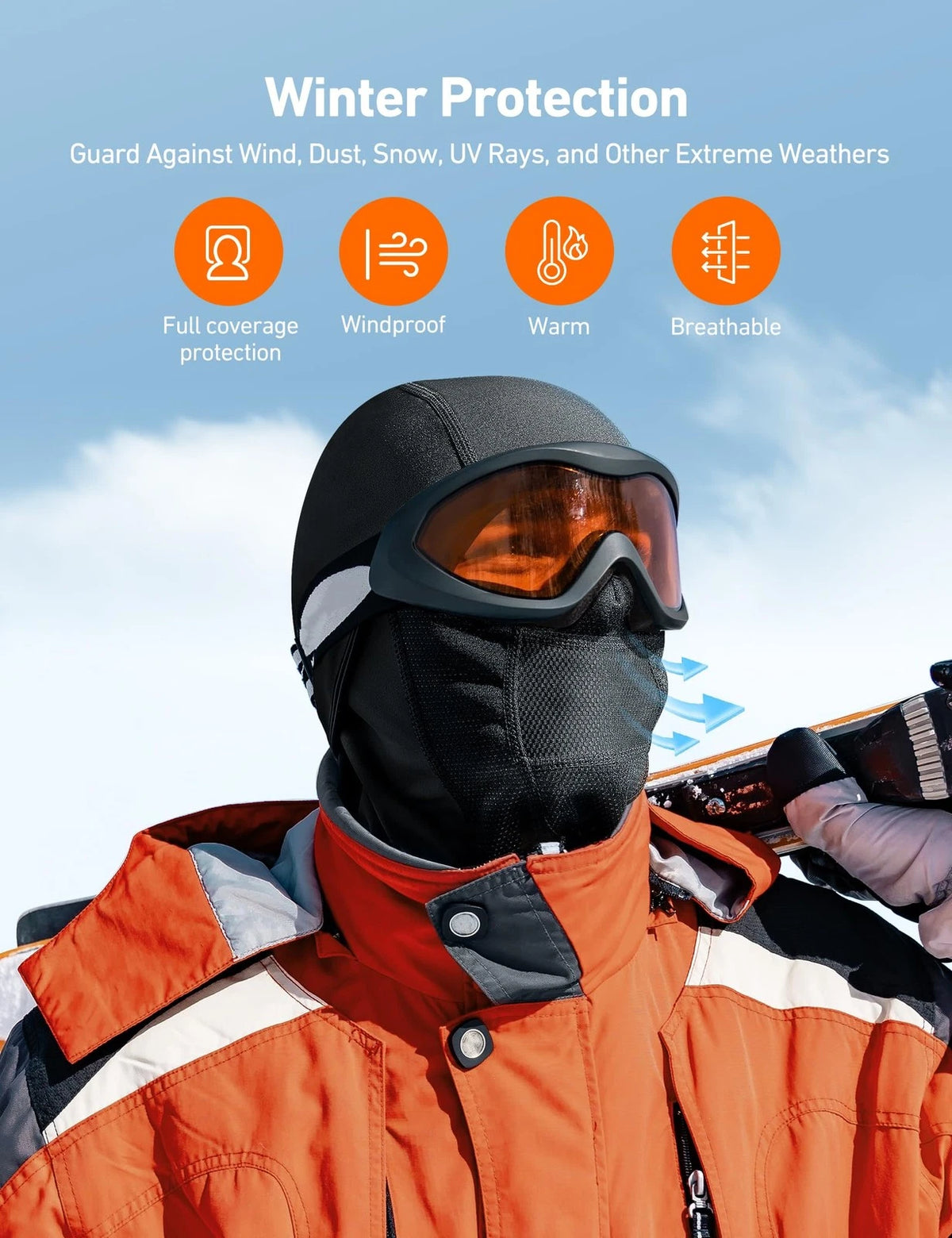 Windproof Balaclava for AstroAI Ski Mask (One Size, Black)