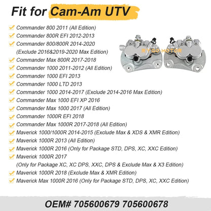 Set of 2 Front Brake Calipers & Pads for Can-Am Maverick 1000R (2013–2018)