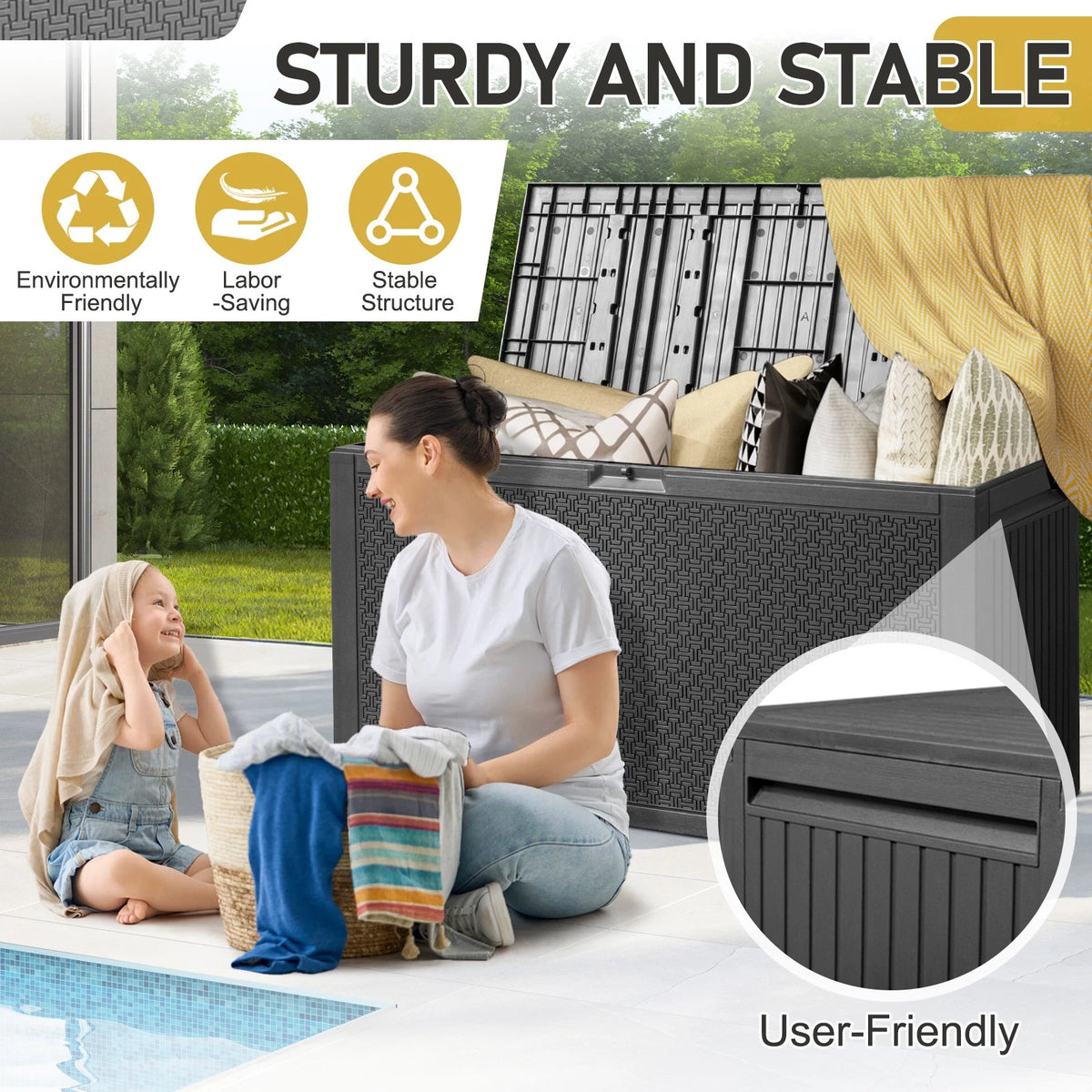 90 Gallon Plastic Deck Storage Container Box for Outdoor Patio Garden