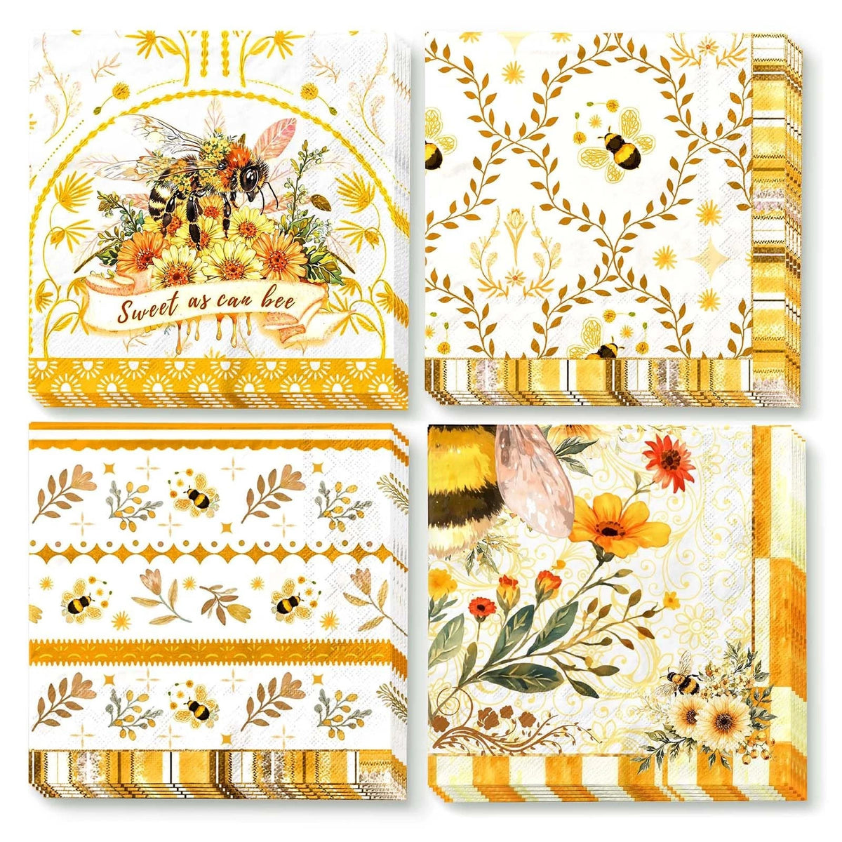 24PCS Disposable Cocktail Napkins for Bee Themed Party