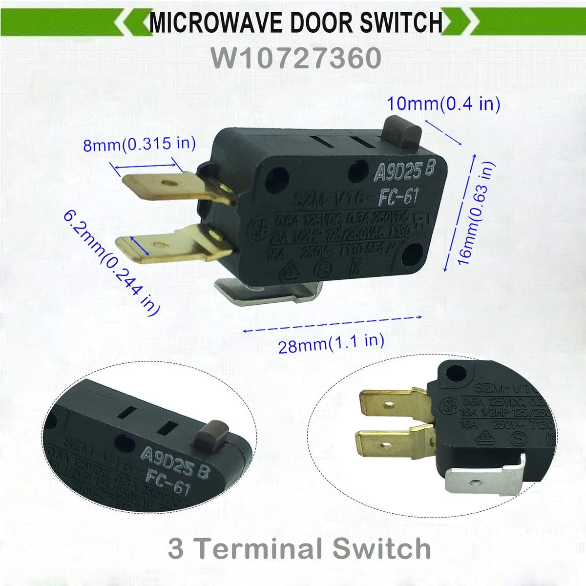 Microwave Door Switch for LONYE (W10727360, W10269458, W10269460)