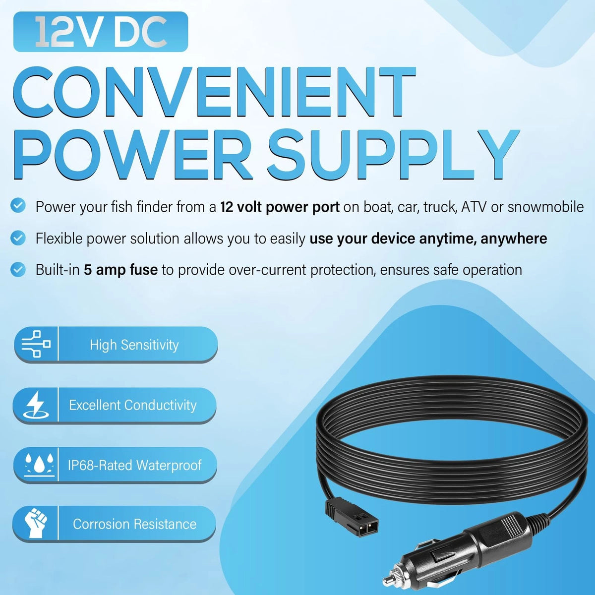 Power Cord for Humminbird Helix 5/7/8/9/10 (12V DC)