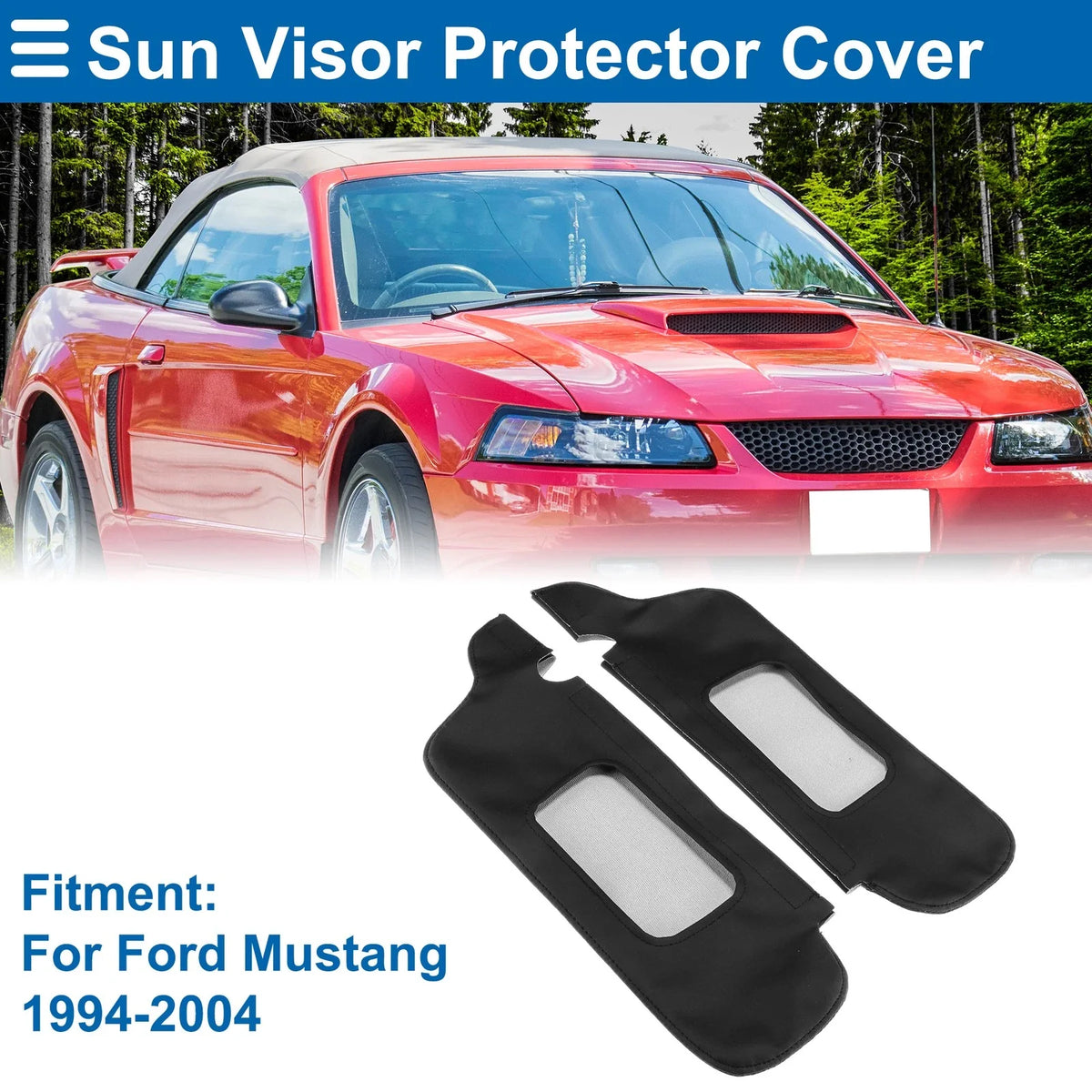 Sun Visor Cover Set for Ford Mustang (1994–2004) Left Right Side Leather Black