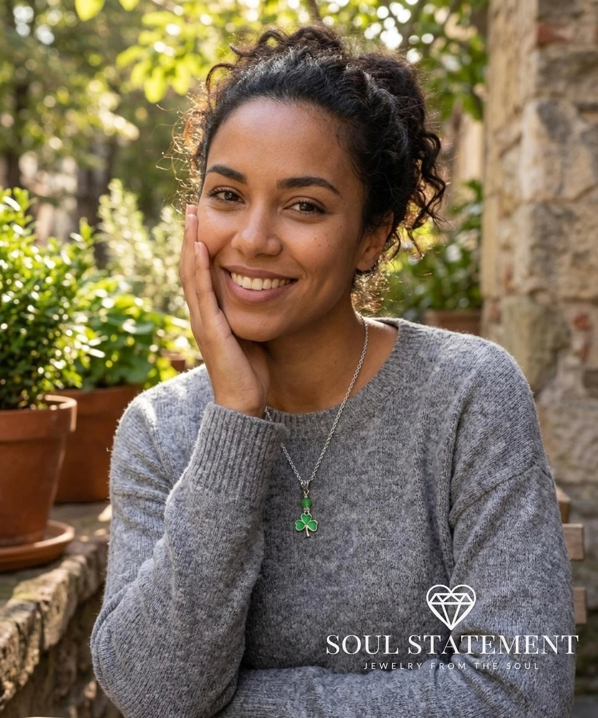 Soul Statement Green Shamrock Necklace for St Patricks Day (One Size)