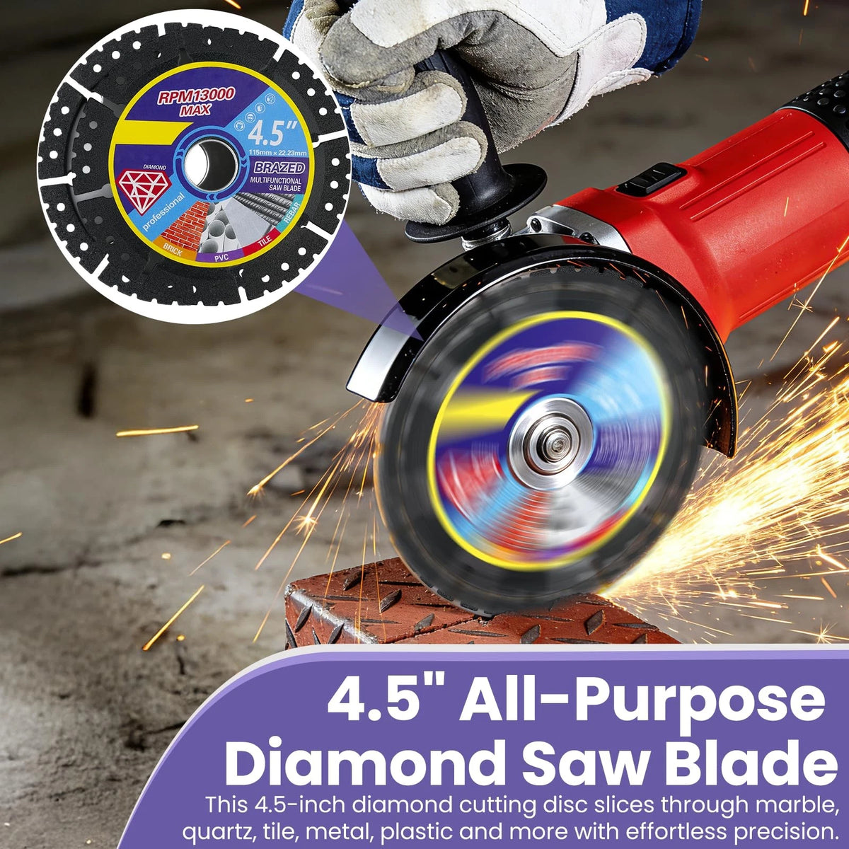 3 Pack 4.5" Diamond Multi-Purpose Saw Blade for Various Applications