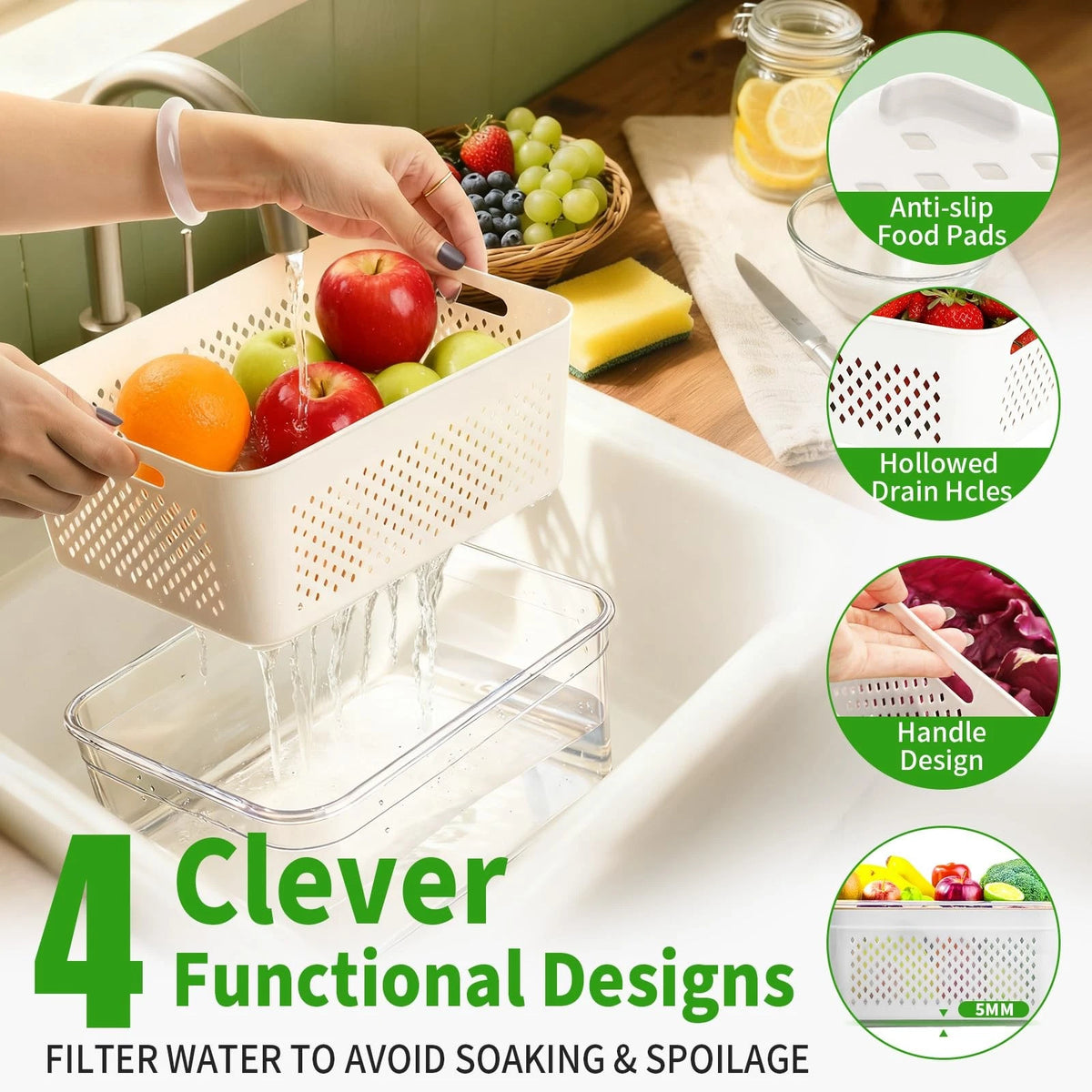5 Pack Produce Containers for Fridge Storage Organizer