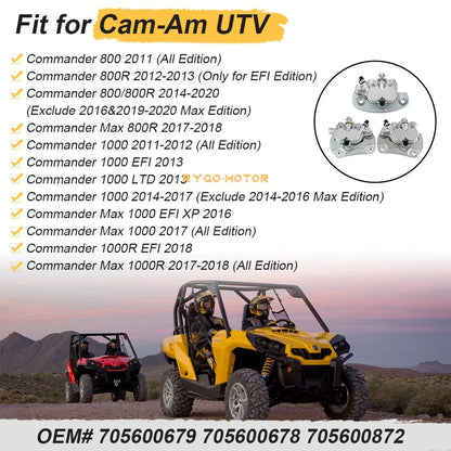 Set of 2 Front & Rear Brake Calipers w/Pads for Can-Am Commander 1000 (2011–2018)