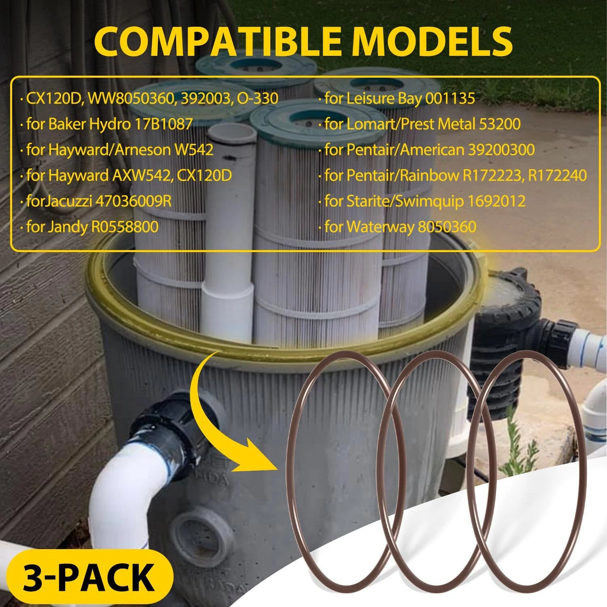 3-Pack O-Rings for Pentair Pool Spa Chlorinator Chemical Feeder