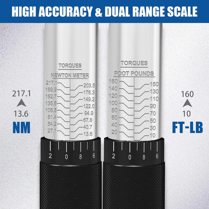 1/2-Inch Drive Click Torque Wrench Set for Automotive (10-160 FT-LB)