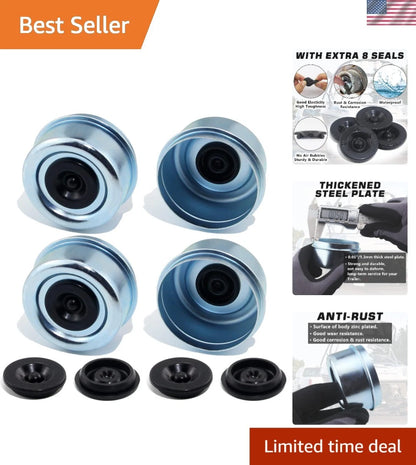 Set of 4 High-Performance 2.72" Trailer Hub Dust Caps with Rubber Plugs