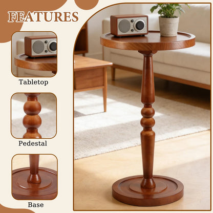 Small Side Table for Spaces, Rustic Circle End, Warm Brown