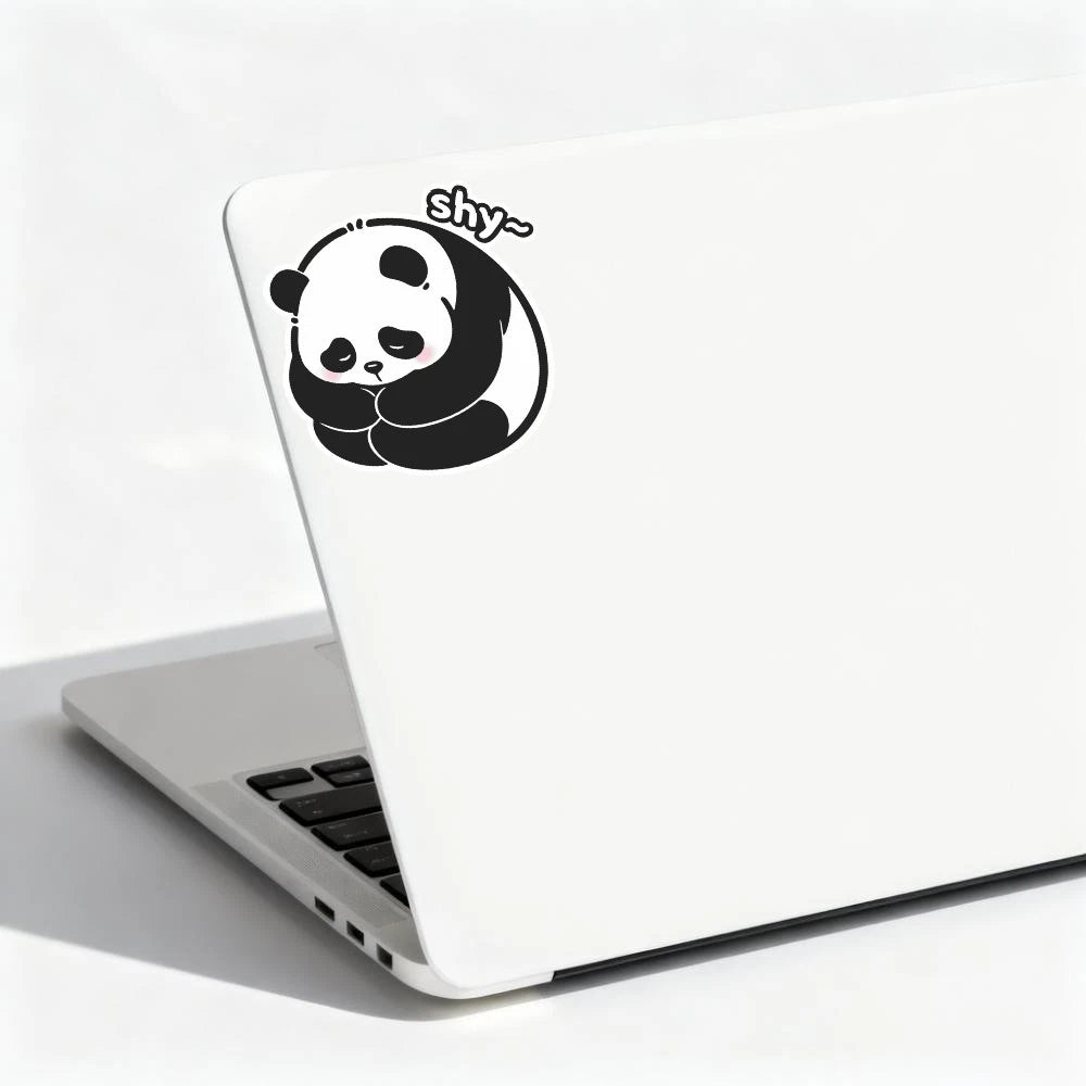 Vinyl Sticker Panda Shy Cute for Car Window, Laptop, Bottle, Tumbler, Skateboard