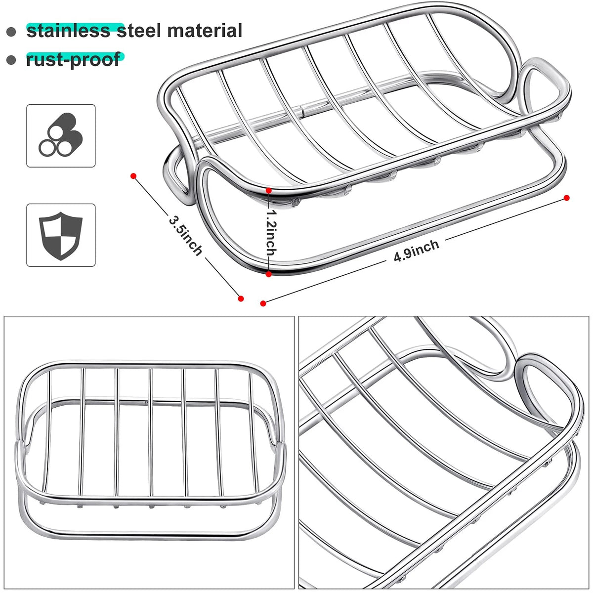 Stainless Steel Soap Dish Holder for Shower - Silver