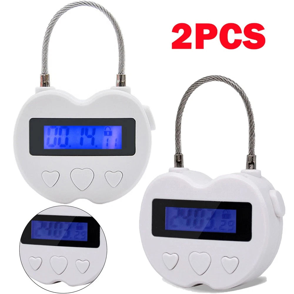 2X White USB Rechargeable Smart Times Lock LCD Display Timer Padlock