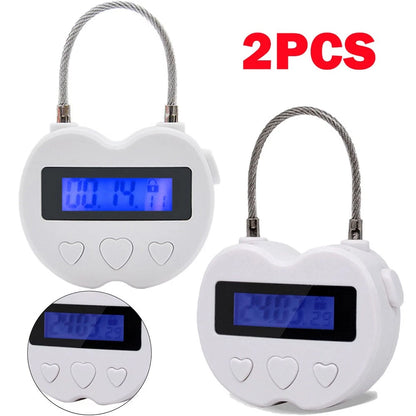 2X White USB Rechargeable Smart Times Lock LCD Display Timer Padlock