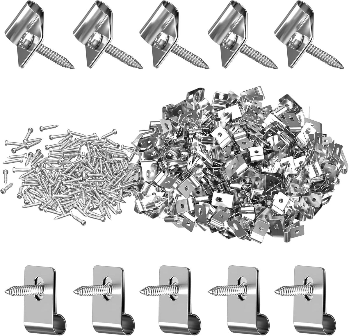 Set of 200 Stainless Steel Fence Mounting Clips & Screws