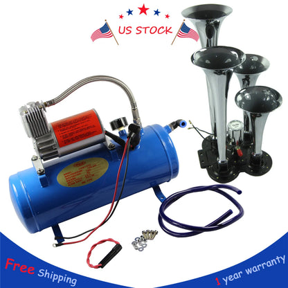4 Trumpet Air Horn Kit for Truck (12V, 150 dB, 3ft Hose)