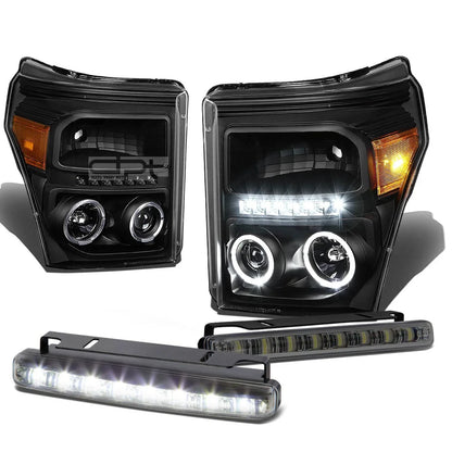Dual Halo Projector LED DRL Headlight & Fog Light Set for Ford Super Duty (2011–2016)
