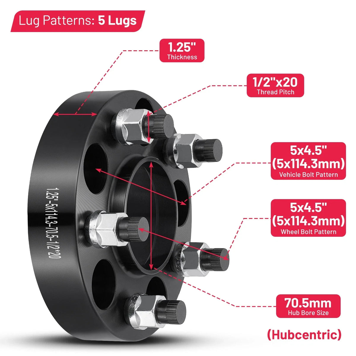 Wheel Spacers for Mazda Navajo (1991–1994) Hubcentric 5x4.5 1.25" 1/2" x20