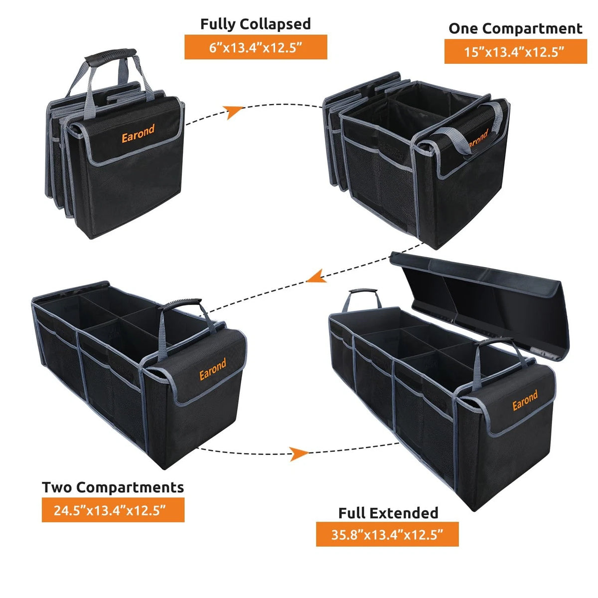 Car Trunk Organizer with Lid for SUV, Sedan, Jeep (Collapsible Storage)
