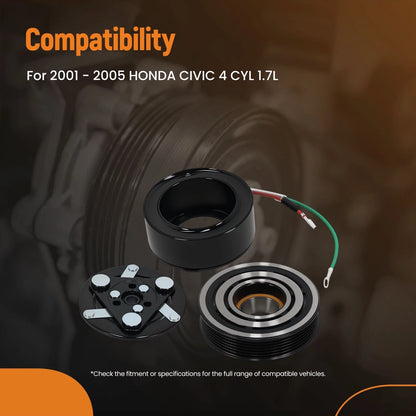 6PK AC Compressor Clutch Kit for Honda Civic 1.7L (2001–2005) 38810PLMA11, KCW9MT