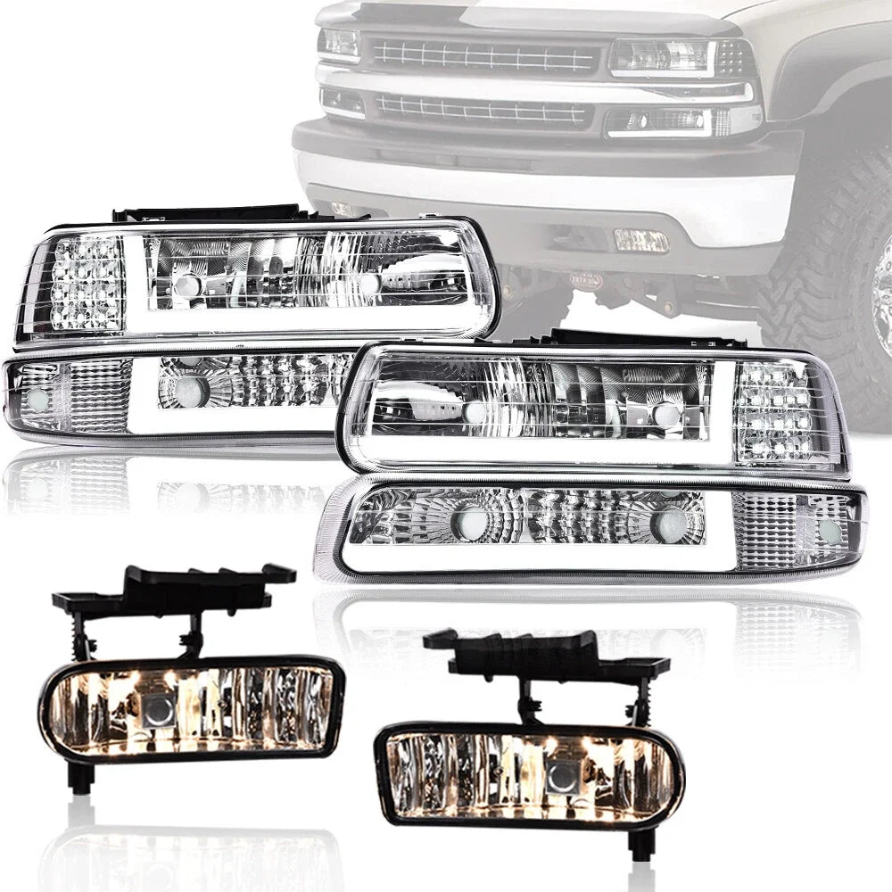 LED Chrome Headlights and Fog Lights for Silverado Suburban Tahoe (1999–2006)