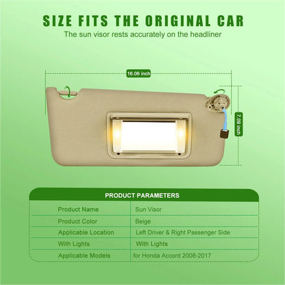 Set of 2 Sun Visor Assemblies for Honda Accord (2008–2017) Beige Left & Right