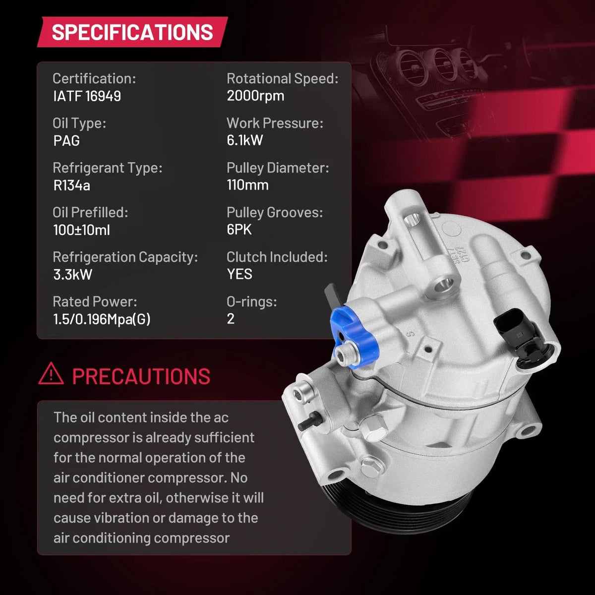 A/C Compressor for VW Jetta Taos (2019–2022) 1.4 2.0 1.6 1.5