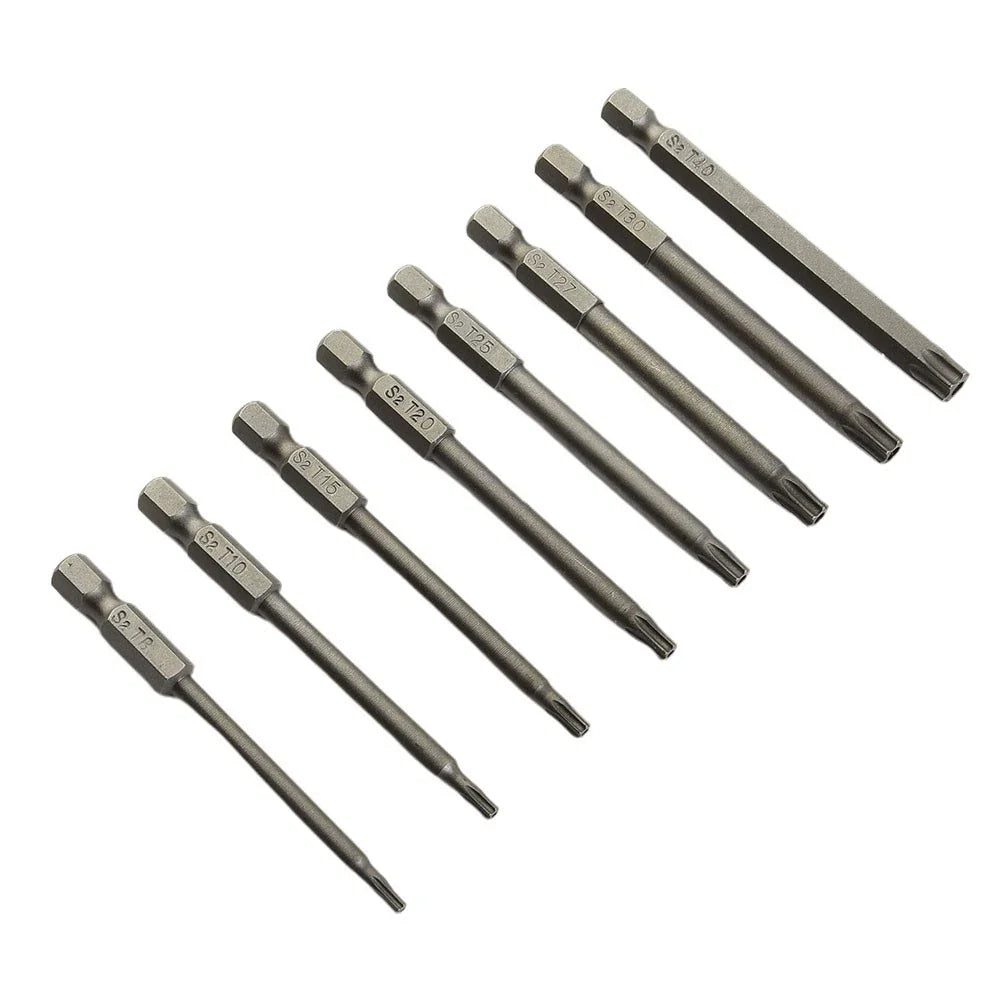 8-Piece Screwdriver Bit Set 60HRC Hardness 75mm Long Alloy Steel Hex Shank