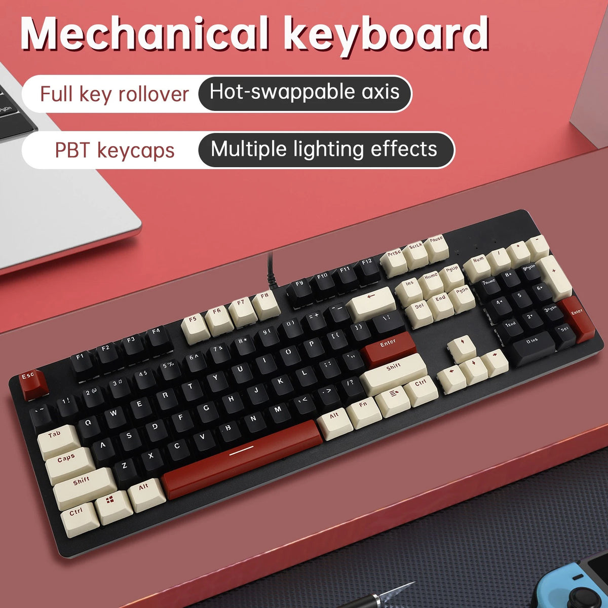 104-Key Wired Mechanical Gaming Keyboard Blue Switch for PC (W003-C036-BLK)