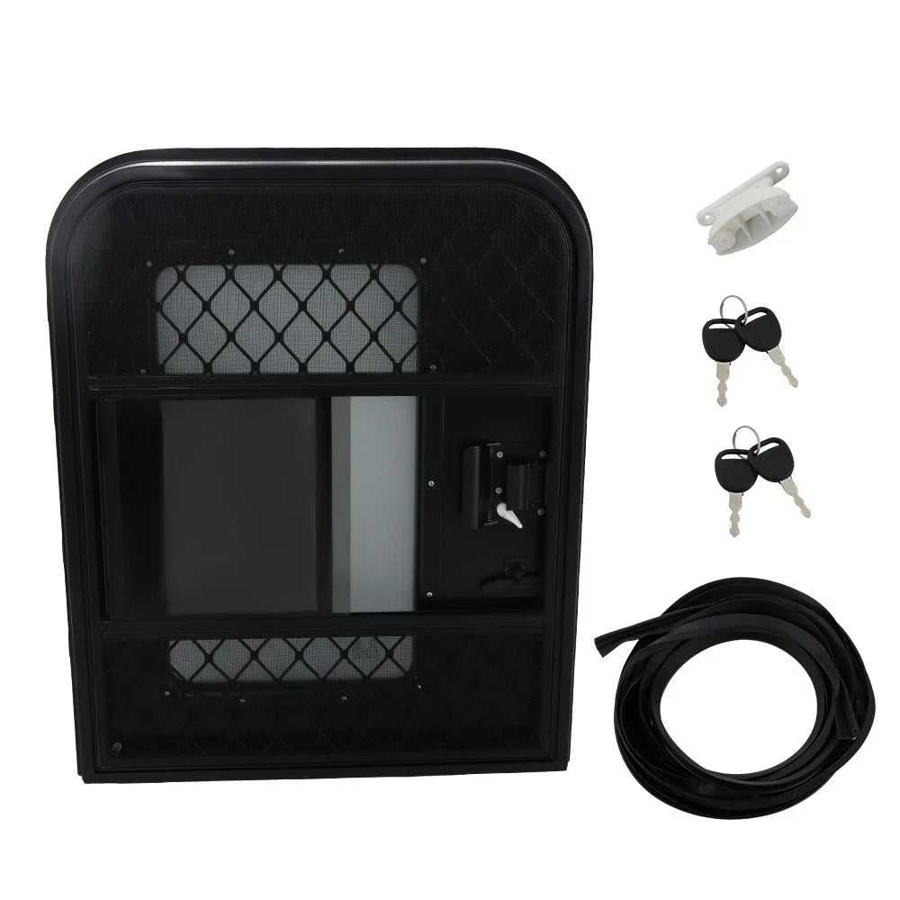 Black Tear Drop Trailer Entry Door for RV Camper (26"W x 32"H)
