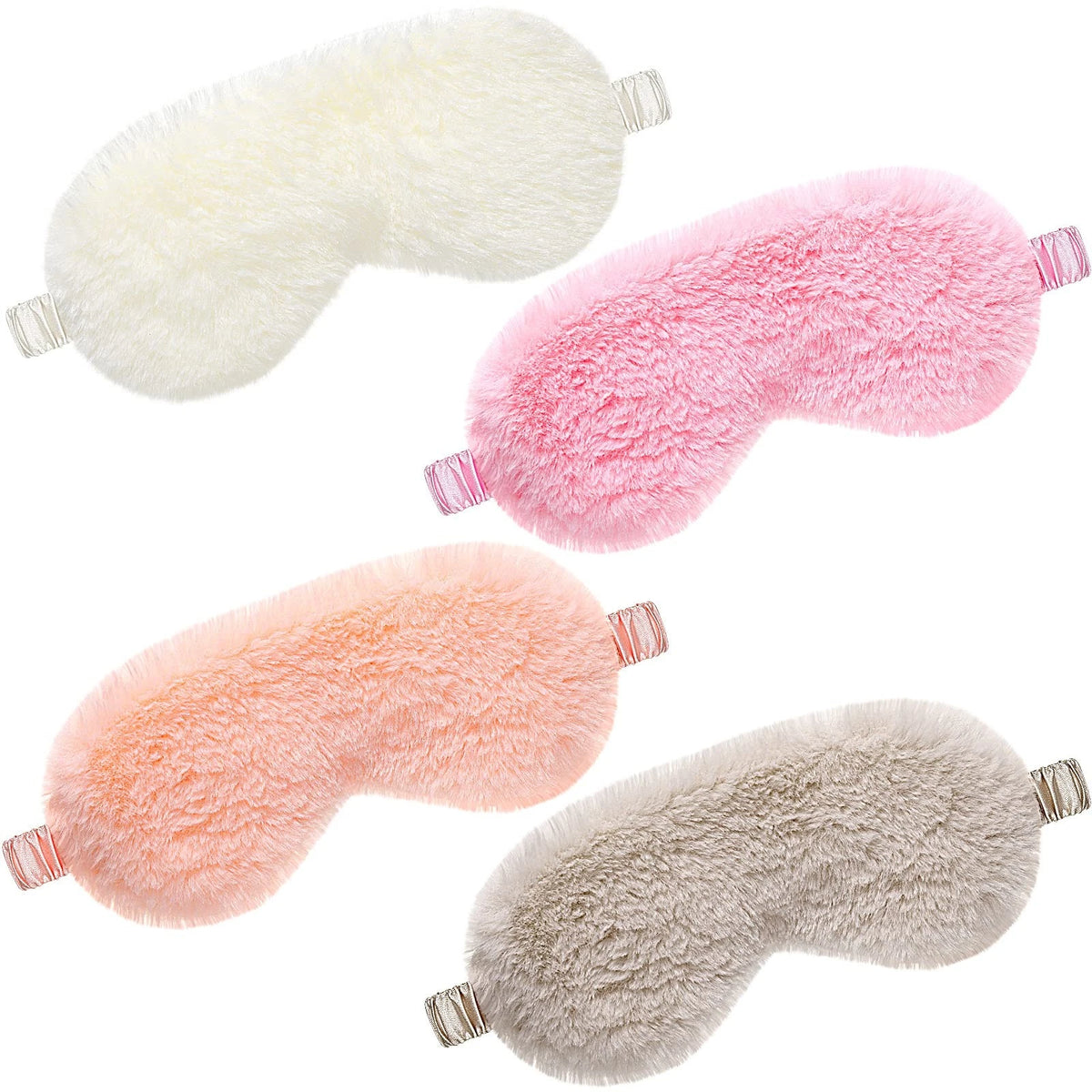 Set of 4 Plush Silk Furry Sleep Masks - Comfortable Colorful Eye Masks