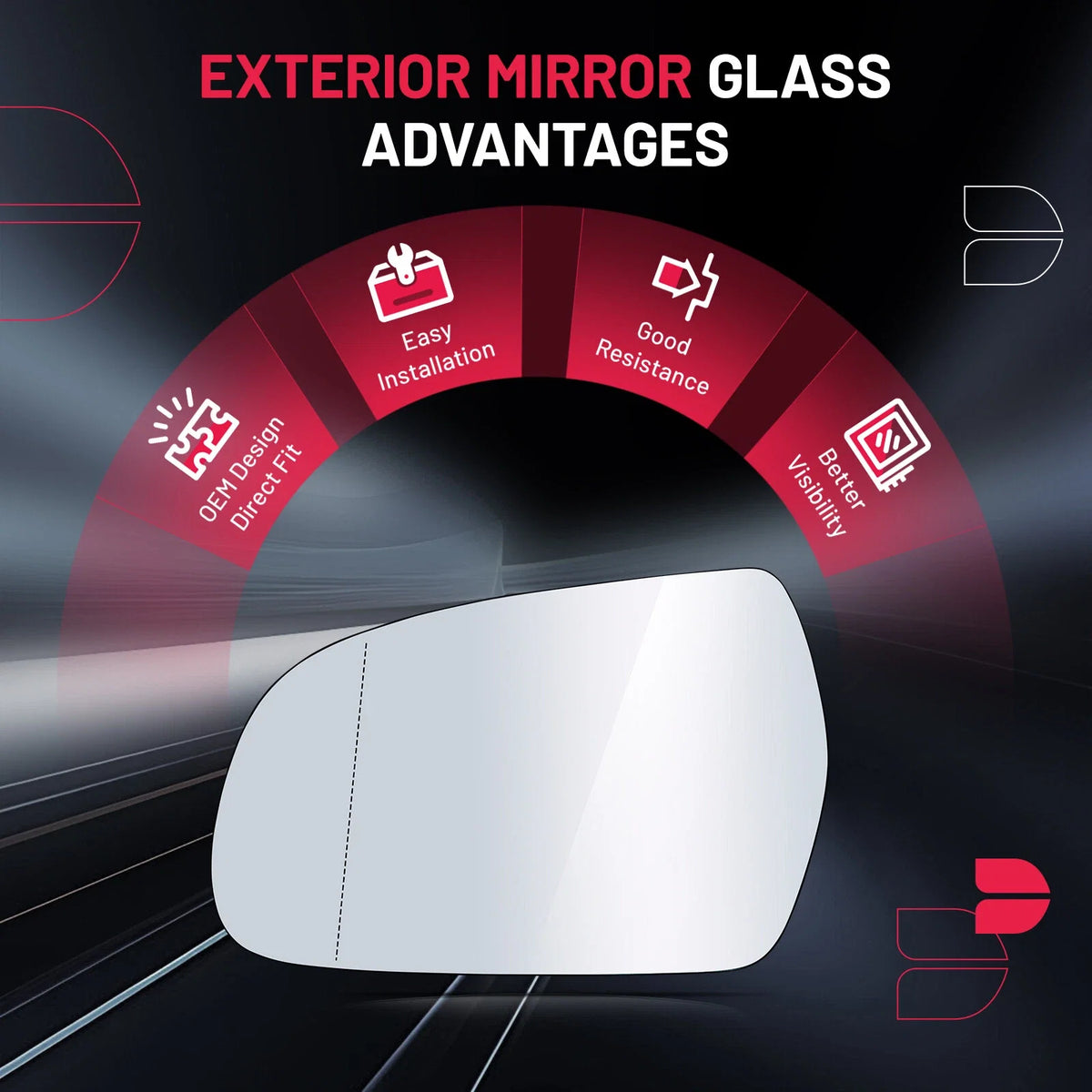 Left Side White Mirror Glass for Audi A3 A4 S4 (2008–2016) 8K085753