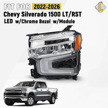 LED Headlight for Chevy Silverado 1500 LT/RST (2022–2026) w/Chrome Bezel
