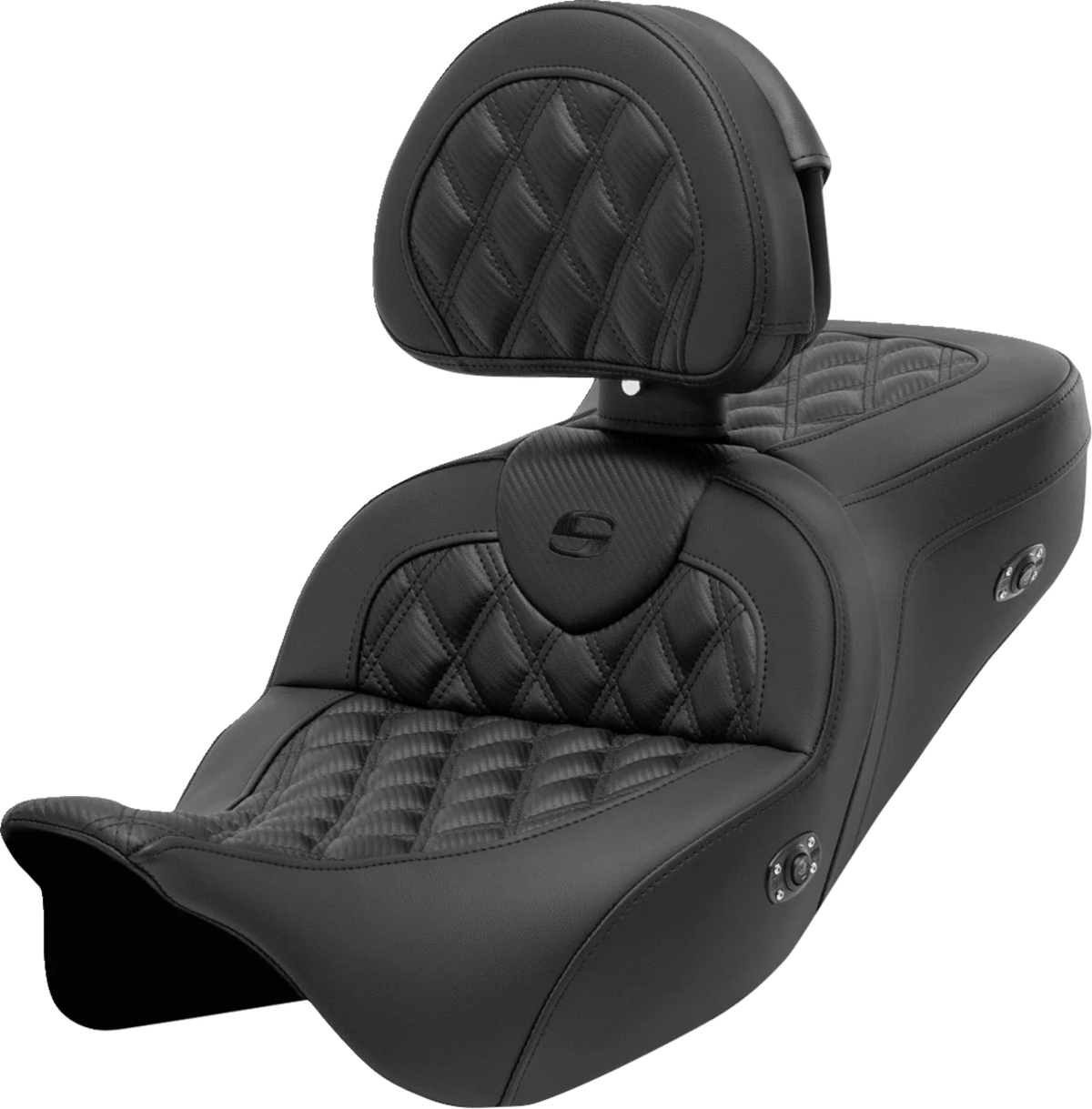SADDLEMEN Roadsofa Seat with Backrest - Lattice Stitch - Carbon Fiber for FL