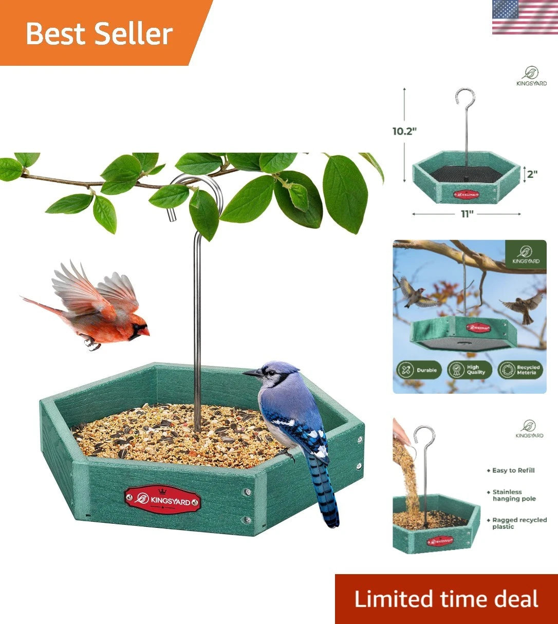 Durable Recycled Platform Bird Feeder for All Wild Birds