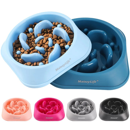 2X Slow Feeder Dog Bowls for Medium Dogs (A-LightBlue & DarkBlue)