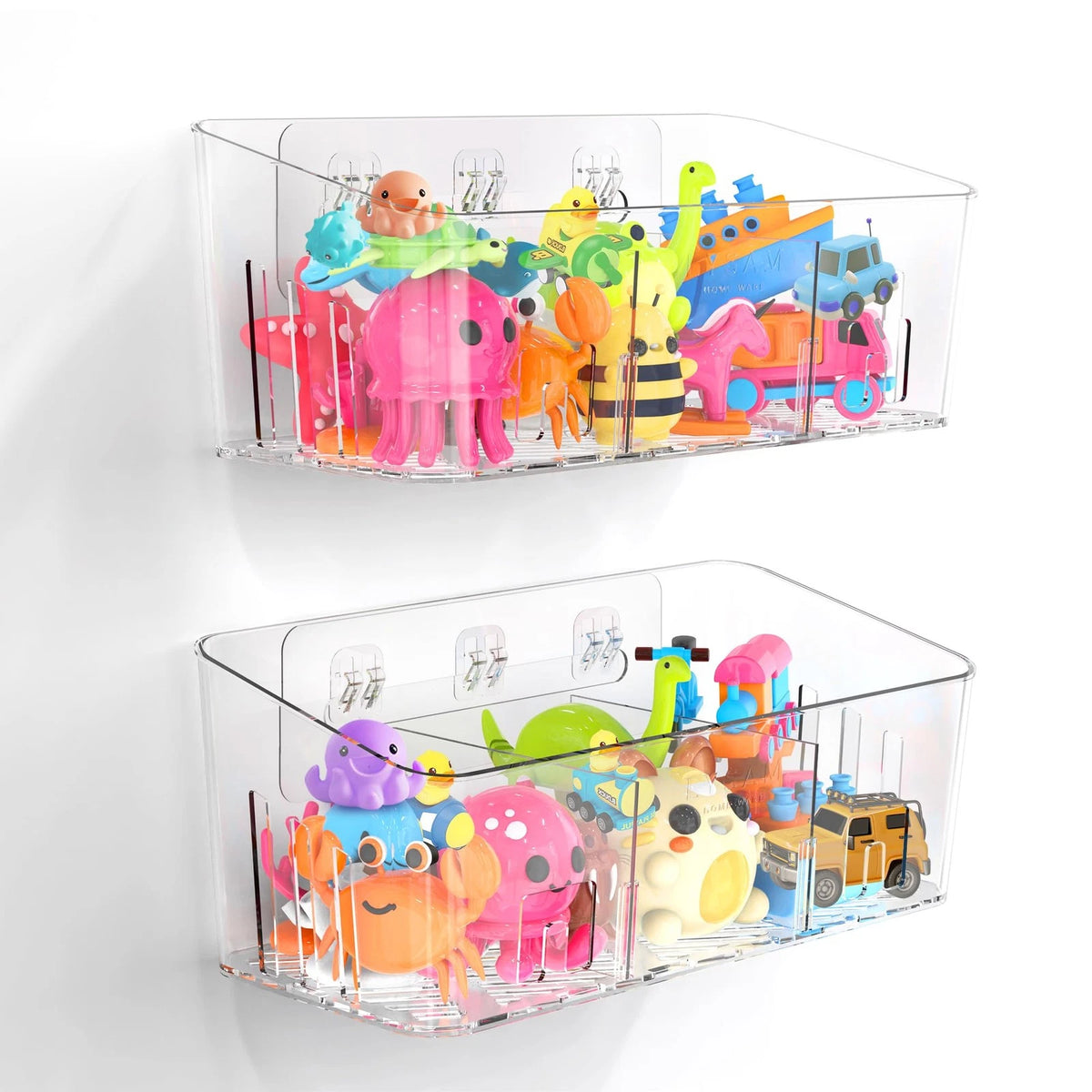 2X Bath Toy Storage Holders with 3 Compartments, Quick Dry